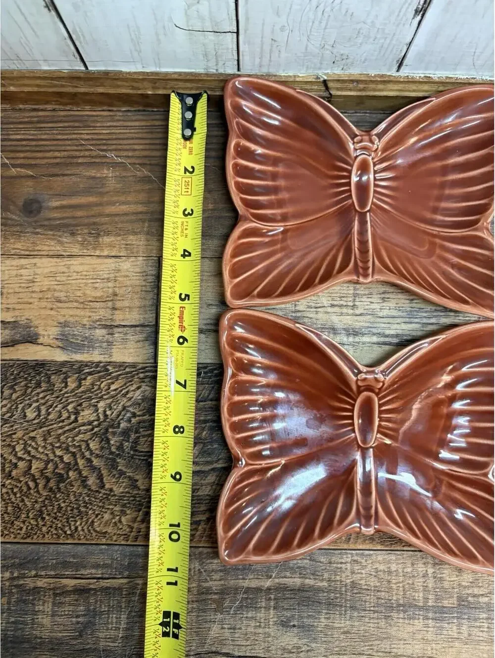 Vtg Lot Of 2 Butterfly Tray Trinket Dish 60-70s MCM Ceramic Red-Brown 6.5” Japan - Picture 5 of 7